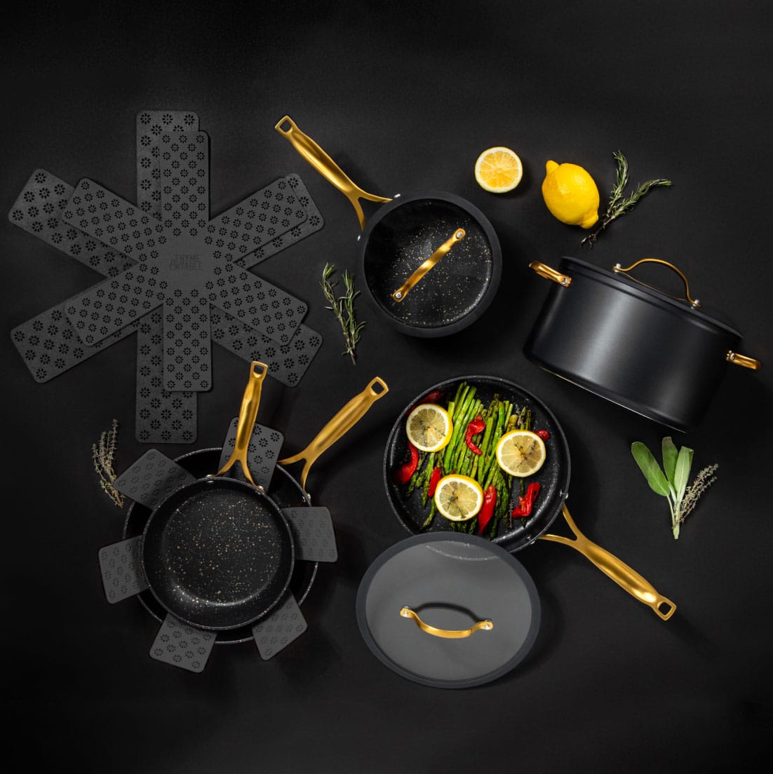 THYME & TABLE Signature Collection / Gold Speckle Edition 12 Piece Cookware  Set