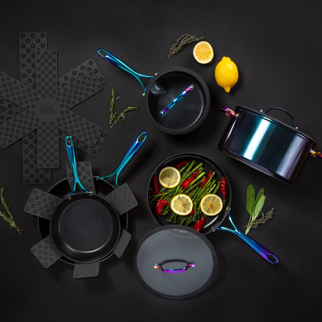 Thyme & Table set 12-piece nonstick ceramic cookware set thyme & table  rainbow/ideal for